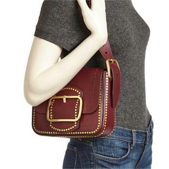 RARE! Tory Burch Port Leather Sawyer Studded Shoulder Bag - Picture 3 of 16